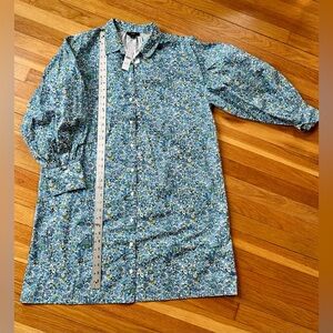 J. Crew Puff Sleeve Cotton Poplin Mini Shirt Dress Blooming Floral Misty Blue XL